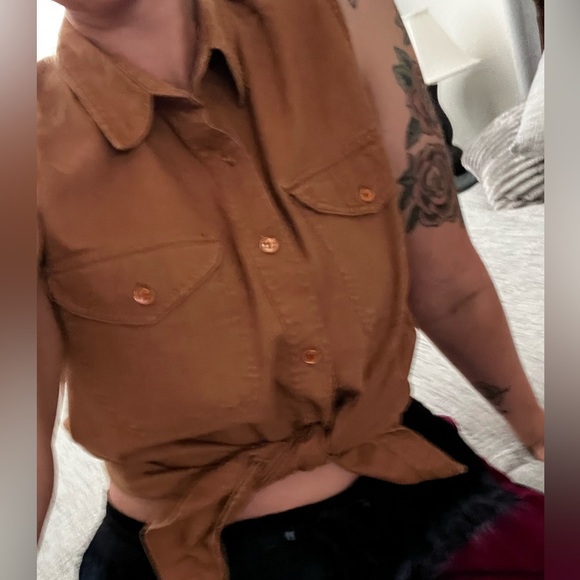 Vintage 90s Short Circuit Sleeveless Linen Cotton Button Up - Picture 3 of 10